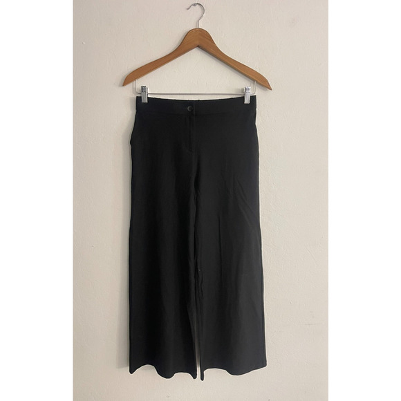 Eileen Fisher XS Black Pants Crop Wide Leg Stretch Pockers Washable Knit Relaxed - Picture 2 of 6